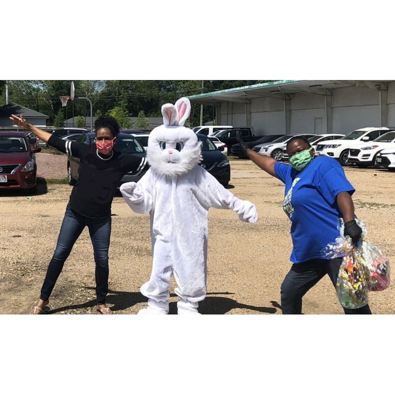 déguisement mascotte de lapin BLANC poils long adulte