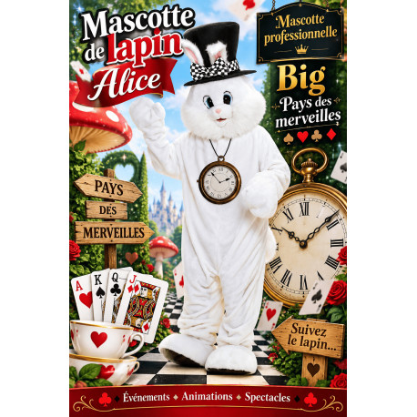 Mascotte Lapin Alice aux pays des merveilles